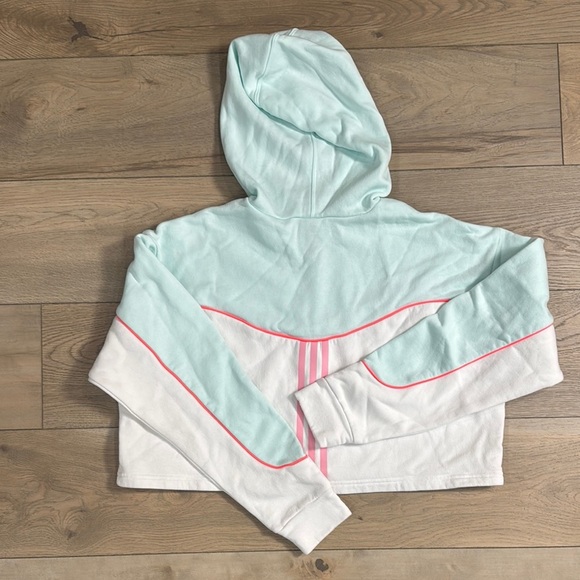 Adidas Women’s Color Block Blue and Pink Cropped Hoodie - Picture 7 of 14